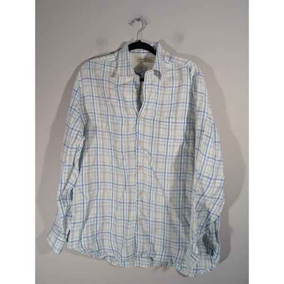 Tommy Bahama Mens Plaid 100% Linen Button Down Casual Shirt Sz L Preppy Coastal - Picture 1 of 10